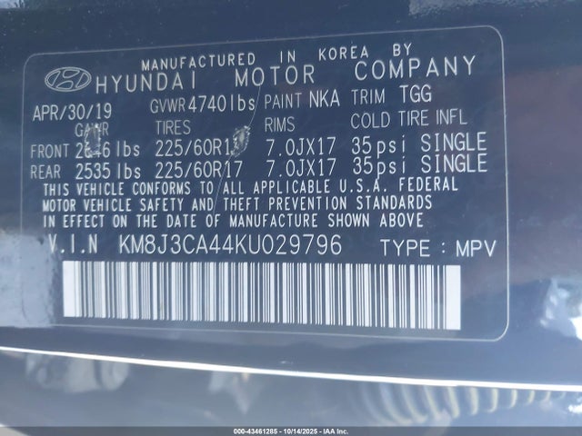 2019 HYUNDAI TUCSON KM8J3CA44KU029796 Photo 8