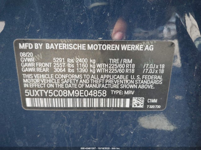 BMW X3 Xdrive30i 2021 5UXTY5C08M9E04858 Image 9
