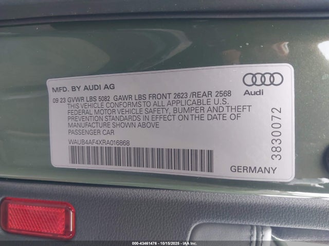 43461476 :رقم المزاد ، WAUB4AF4XRA016868 vin ، 2024 Audi S4 Premium Plus Tfsi Quattro Tiptronic مزاد بيع