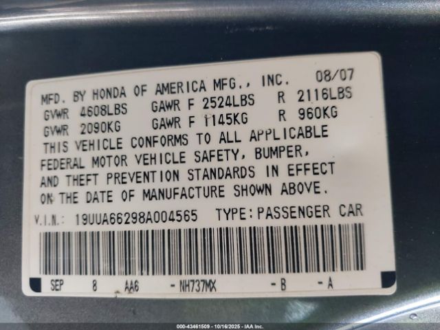 2008 ACURA TL 19UUA66298A004565 Photo 8
