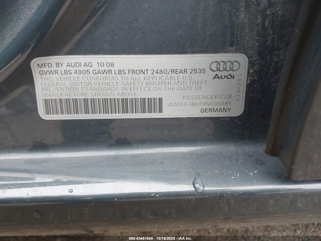 2009 AUDI A4 WAULF78K49N035485 Photo 8