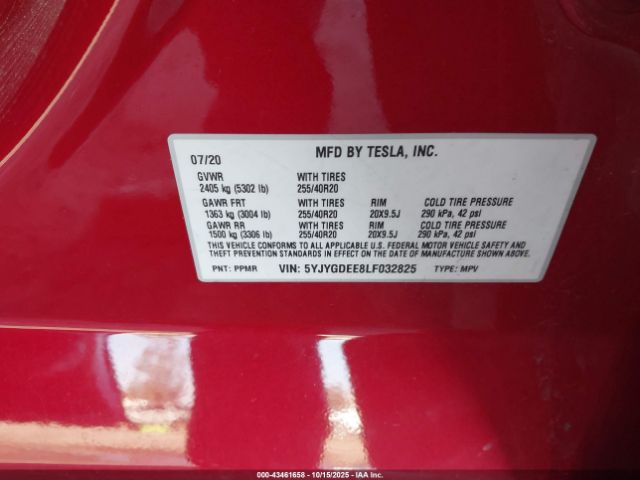 2020 TESLA MODEL Y 5YJYGDEE8LF032825 Photo 8