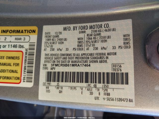 2021 FORD BRONCO SPORT 3FMCR9B61MRA17464 Photo 8