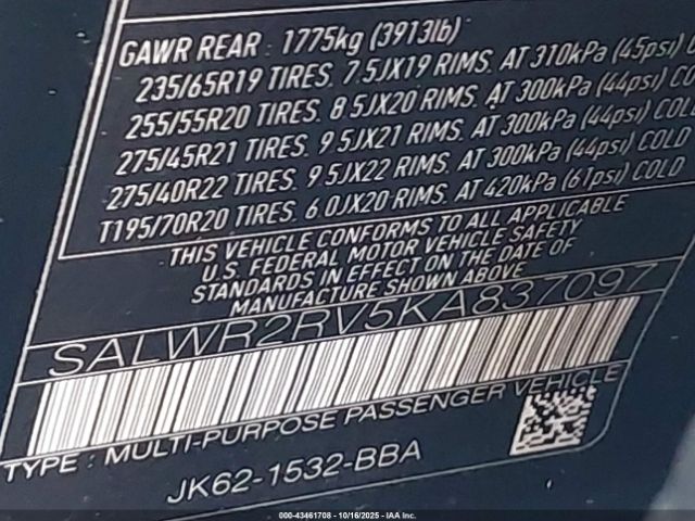 2019 LAND ROVER RANGE ROVER SPORT SALWR2RV5KA837097 Photo 8