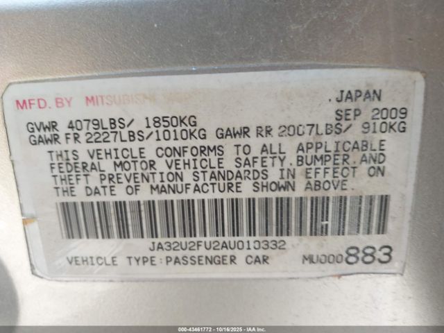 2010 MITSUBISHI LANCER JA32U2FU2AU010332 Photo 8