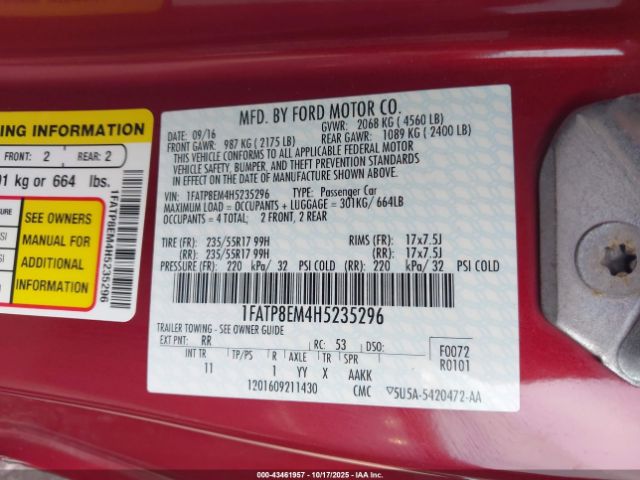 2017 FORD MUSTANG 1FATP8EM4H5235296 Photo 8