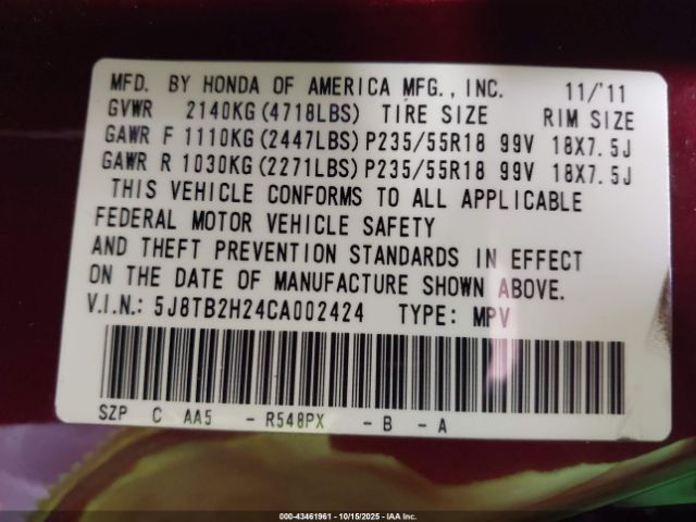 2012 ACURA RDX 5J8TB2H24CA002424 Photo 8