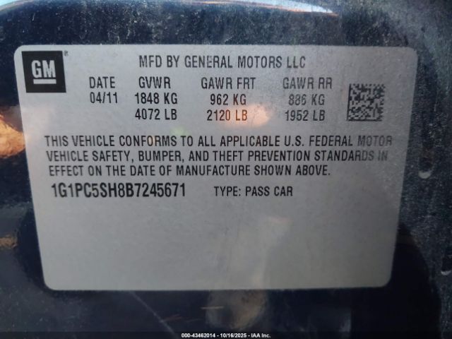 2011 CHEVROLET CRUZE 1G1PC5SH8B7245671 Photo 8