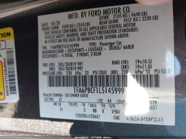 2020 FORD MUSTANG 1FA6P8CF1L5145999 Photo 8