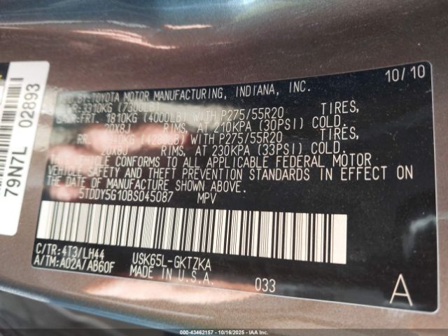 2011 TOYOTA SEQUOIA 5TDDY5G10BS045087 Photo 8