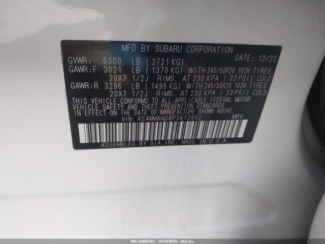 2023 SUBARU ASCENT 4S4WMAND8P3413952 Photo 8