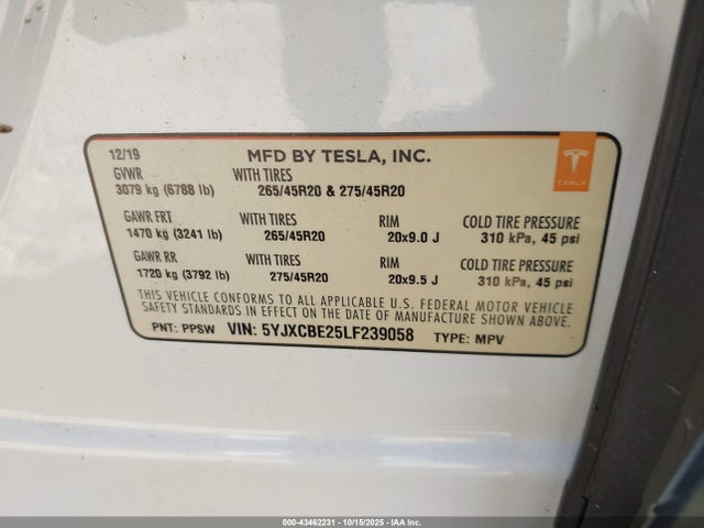 2020 TESLA MODEL X 5YJXCBE25LF239058 Photo 8