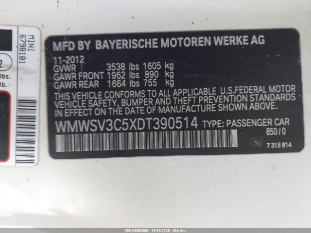 2013 MINI HARDTOP WMWSV3C5XDT390514 Photo 8