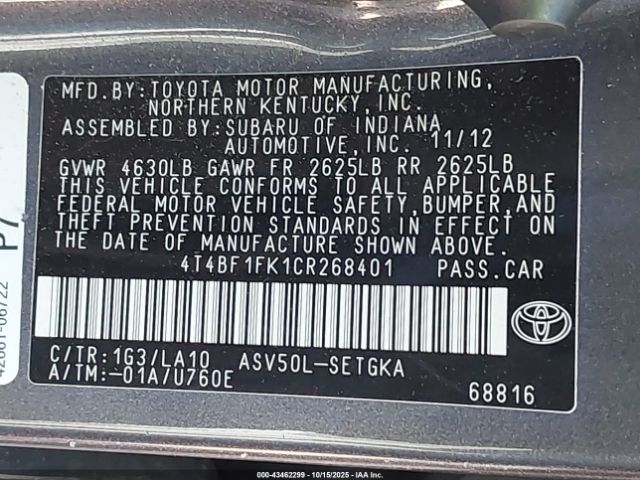 2012 TOYOTA CAMRY 4T4BF1FK1CR268401 Photo 8