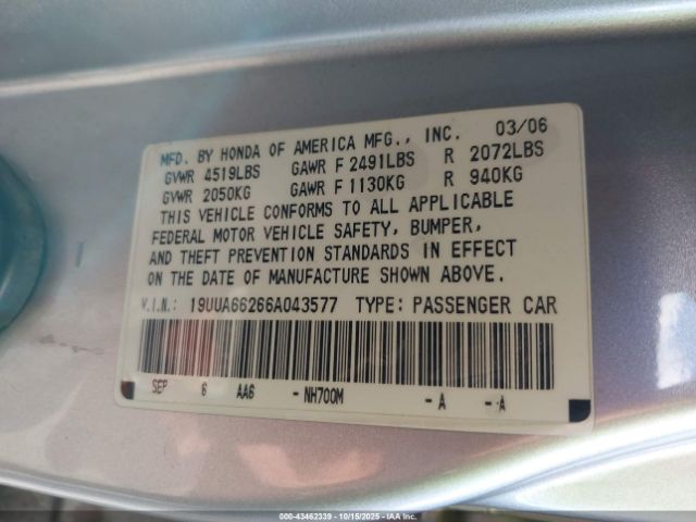 2006 ACURA TL 19UUA66266A043577 Photo 8