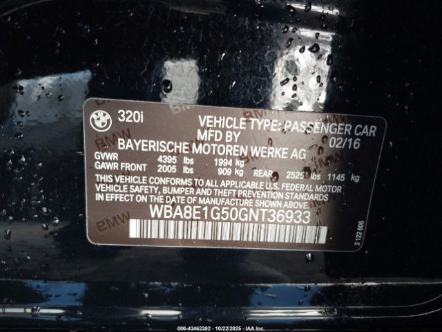 2016 BMW 320I WBA8E1G50GNT36933 Photo 8