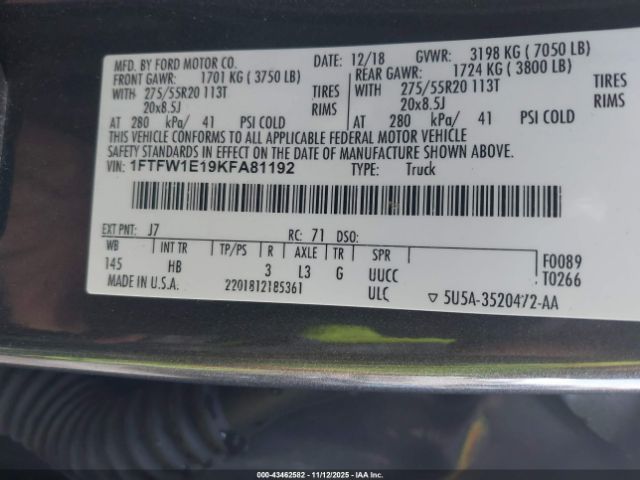 2019 FORD F-150 1FTFW1E19KFA81192 Photo 8