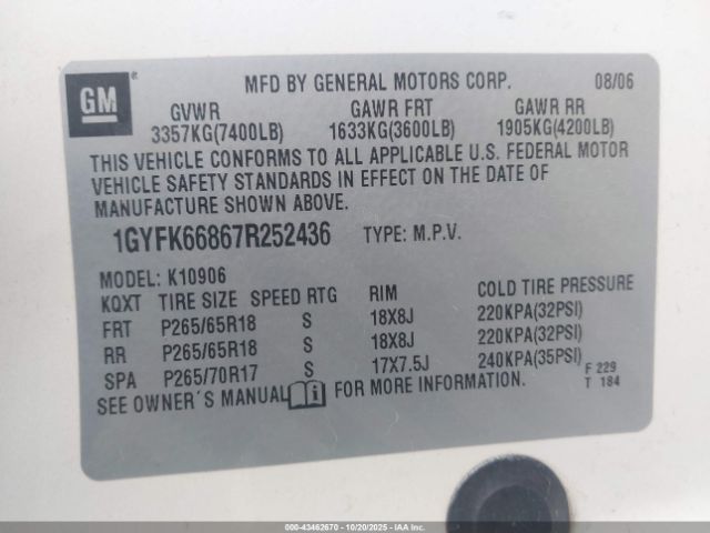 2007 CADILLAC ESCALADE ESV 1GYFK66867R252436 Photo 8