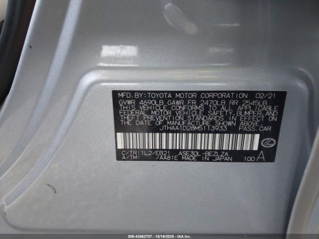 2021 LEXUS IS 300 JTHAA1D28M5113933 Photo 8