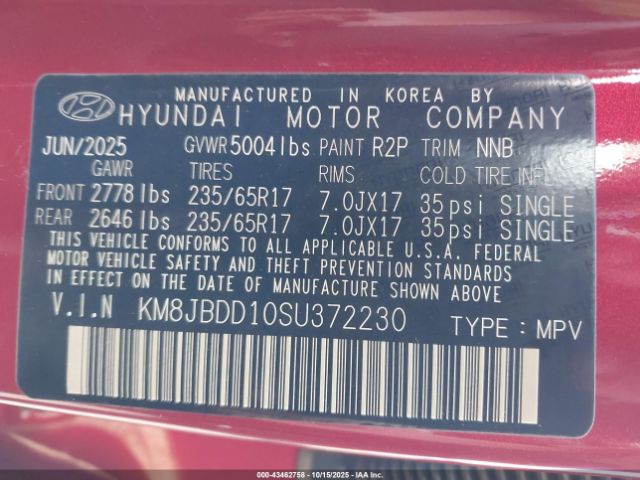 2025 HYUNDAI TUCSON HYBRID KM8JBDD10SU372230 Photo 8