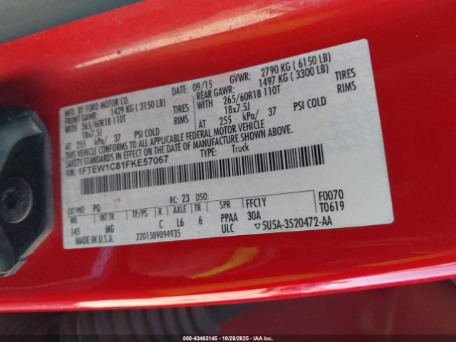 2015 FORD F-150 1FTEW1C81FKE57067 Photo 8