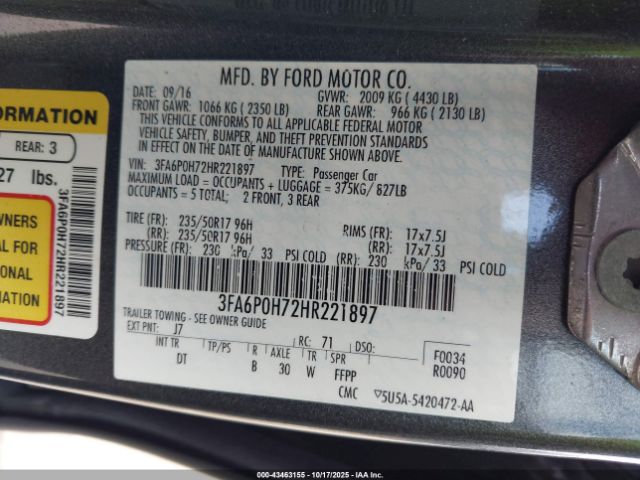 2017 FORD FUSION 3FA6P0H72HR221897 Photo 8