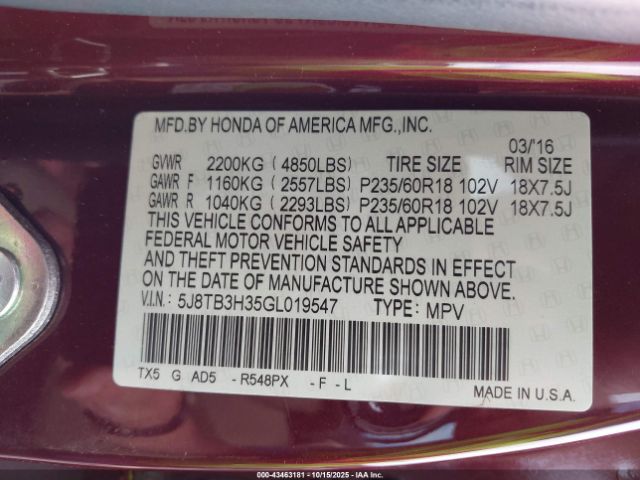 2016 ACURA RDX 5J8TB3H35GL019547 Photo 8