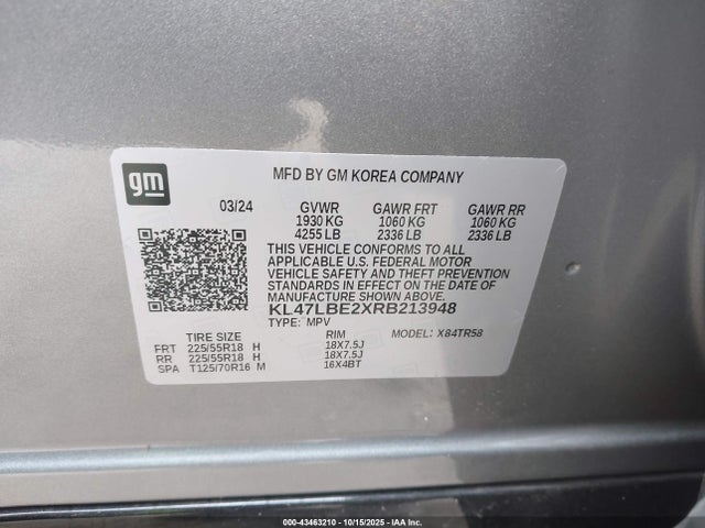 Aukcja sprzedaży 2024 Buick Envista Sport Touring Fwd, vin: KL47LBE2XRB213948, numer aukcji: 43463210