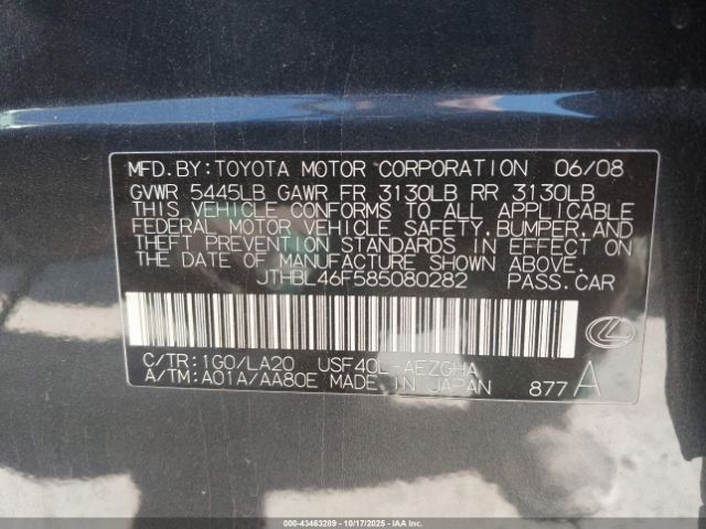 2008 LEXUS LS 460 JTHBL46F585080282 Photo 8