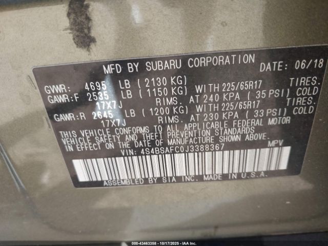 2018 SUBARU OUTBACK 4S4BSAFC0J3388367 Photo 8