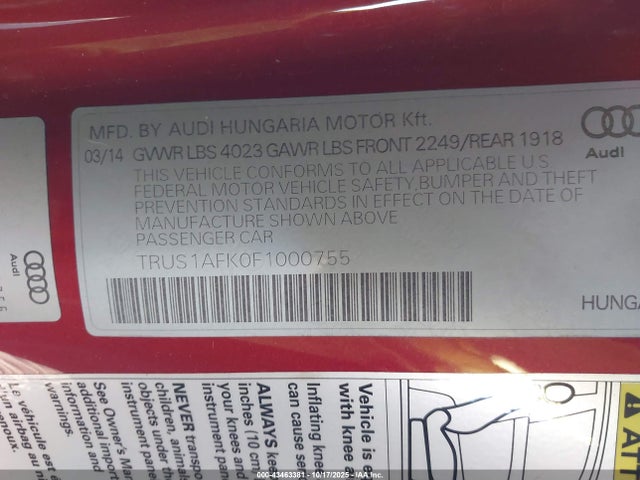 2015 AUDI TTS TRUS1AFK0F1000755 Photo 8
