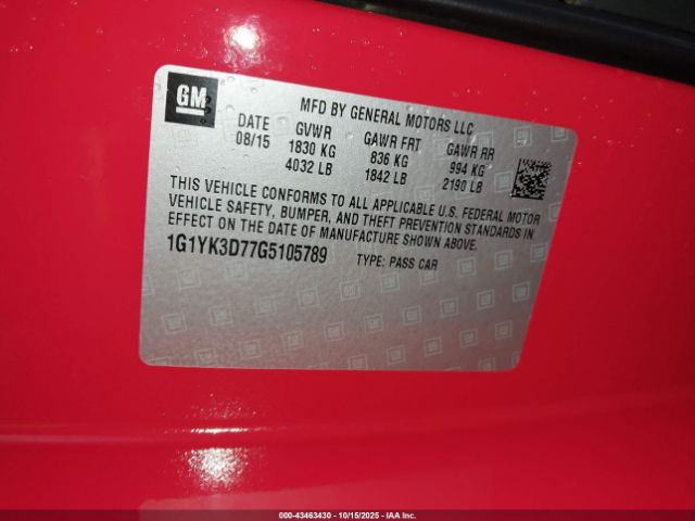 2016 CHEVROLET CORVETTE 1G1YK3D77G5105789 Photo 8