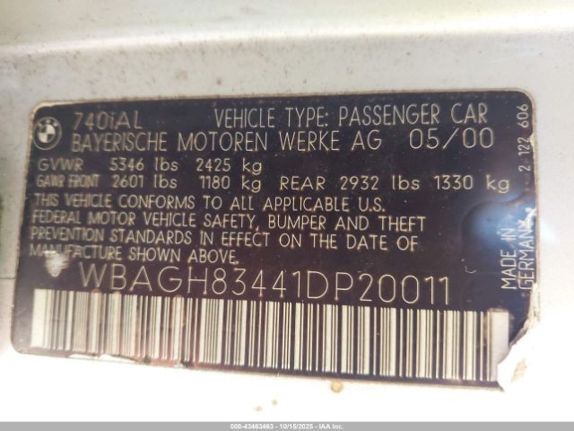 2001 BMW 740IL WBAGH83441DP20011 Photo 8