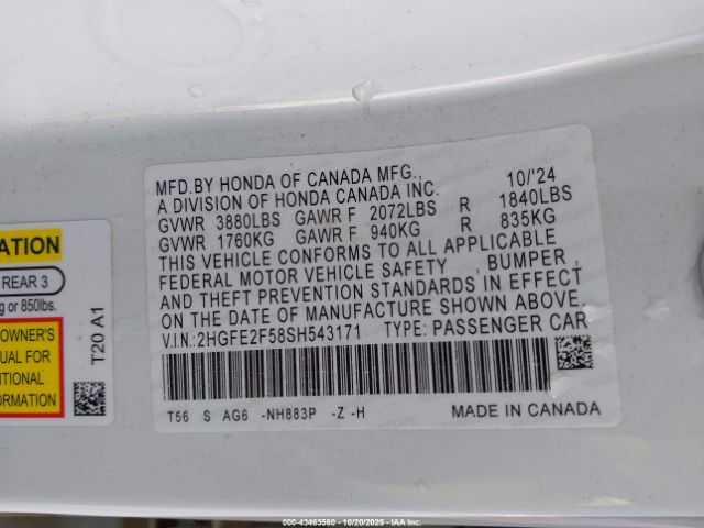 2025 HONDA CIVIC 2HGFE2F58SH543171 Photo 8