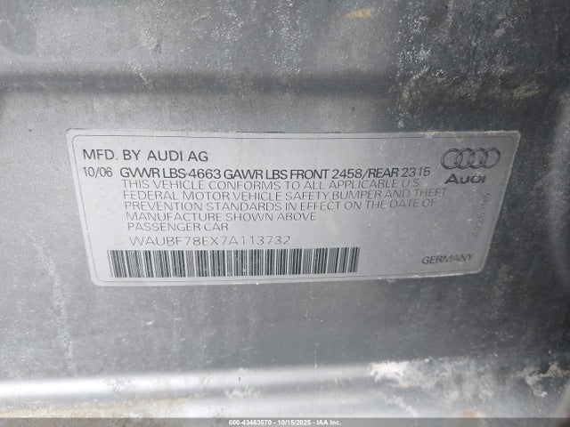 2007 AUDI A4 WAUBF78EX7A113732 Photo 8