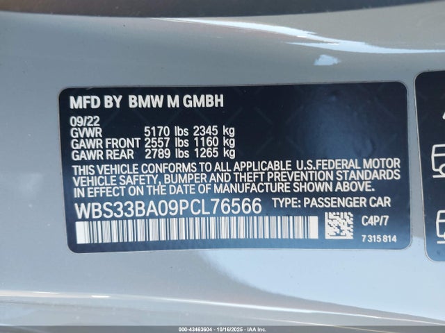 Aukcja sprzedaży 2023 Bmw M4 Competition Xdrive, vin: WBS33BA09PCL76566, numer aukcji: 43463604