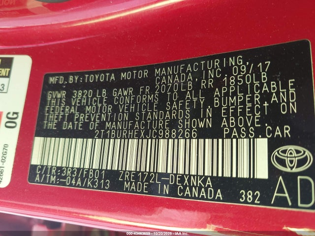 2018 TOYOTA COROLLA 2T1BURHEXJC988266 Photo 8