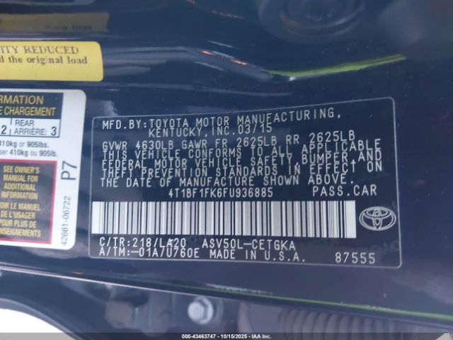 2015 TOYOTA CAMRY 4T1BF1FK6FU936885 Photo 8