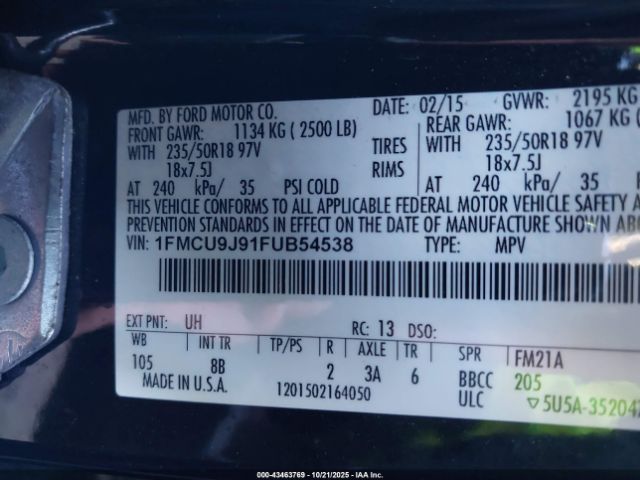 2015 FORD ESCAPE 1FMCU9J91FUB54538 Photo 8
