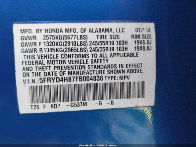 2015 ACURA MDX 5FRYD4H87FB004838 Photo 8