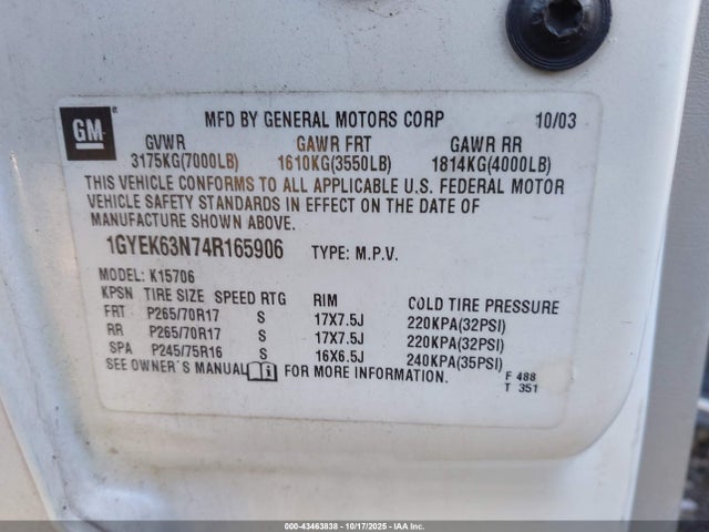 2004 CADILLAC ESCALADE 1GYEK63N74R165906 Photo 8