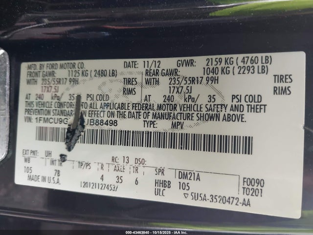 2013 Ford Escape Se მანქანა იყიდება აუქციონზე, vin: 1FMCU9GX5DUB88498, აუქციონის ნომერი: 43463840