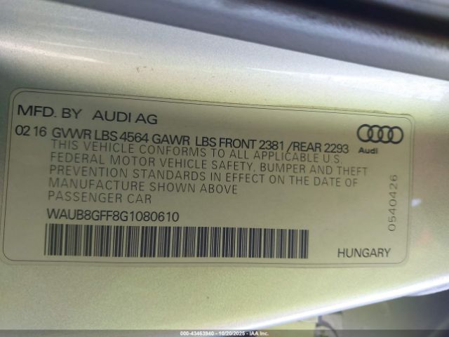 2016 AUDI A3 WAUB8GFF8G1080610 Photo 8
