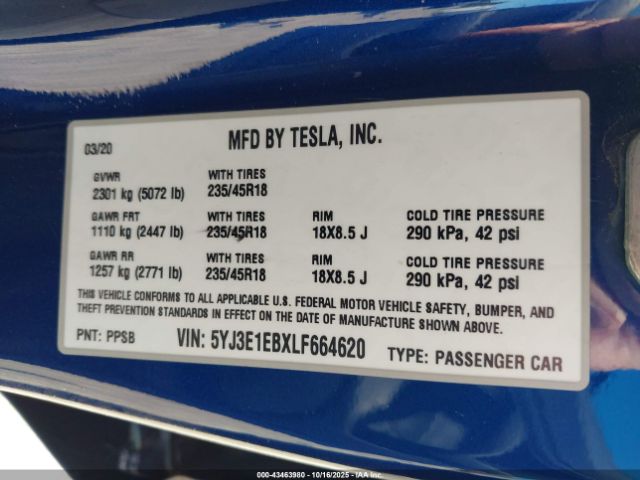 2020 TESLA MODEL 3 5YJ3E1EBXLF664620 Photo 8