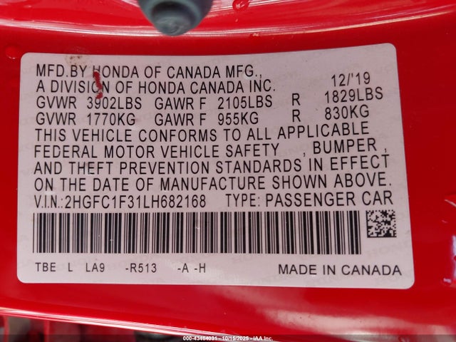 2HGFC1F31LH682168 Honda l15b7