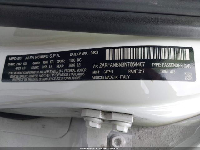 2022 ALFA ROMEO GIULIA ZARFANBN3N7664407 Photo 8