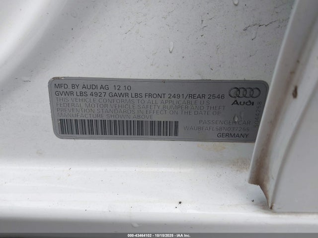 2011 AUDI A4 WAUBFAFL5BN037255 Photo 8