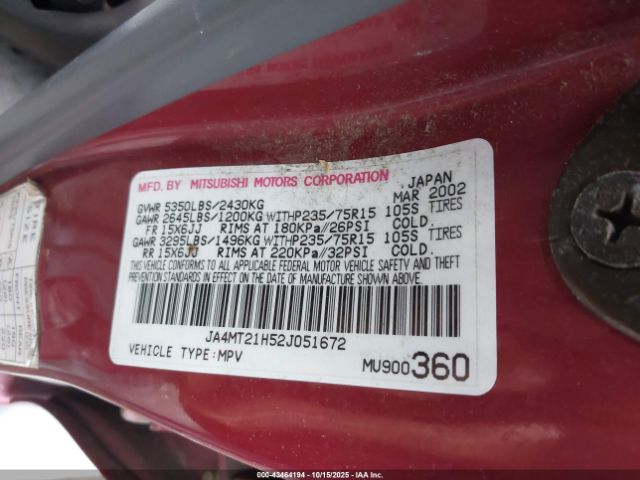 2002 MITSUBISHI MONTERO SPORT JA4MT21H52J051672 Photo 8