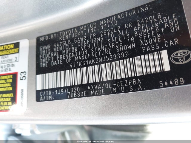 4T1K61AK2MU529392 Toyota CAMRY XSE