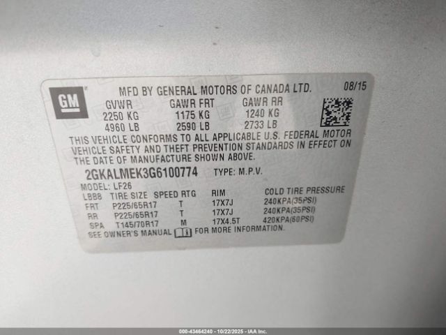 2016 GMC TERRAIN 2GKALMEK3G6100774 Photo 8